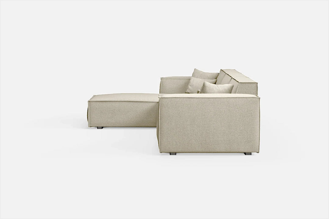 Naples 3 Seater Left Hand Facing Chaise Lounge Corner Sofa Cream Linen Fabric