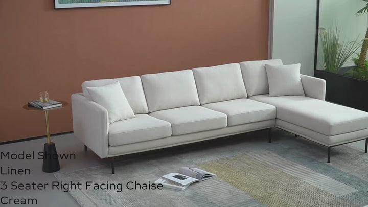 Ancona 4 Seater Left Hand Facing Chaise Lounge Corner Sofa Cream Linen Fabric