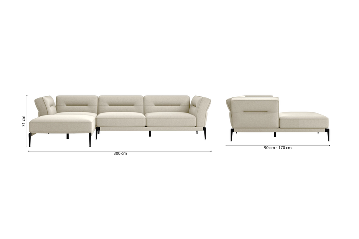 Acerra 3 Seater Left Hand Facing Chaise Lounge Corner Sofa Cream Linen Fabric