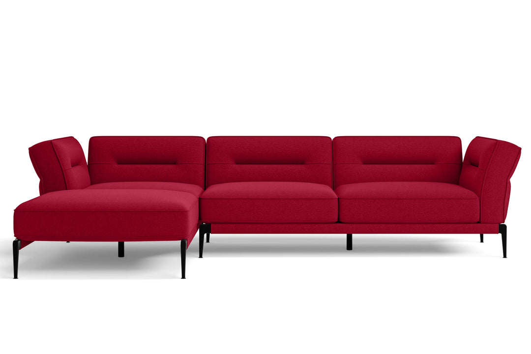 Acerra 3 Seater Left Hand Facing Chaise Lounge Corner Sofa Red Linen Fabric