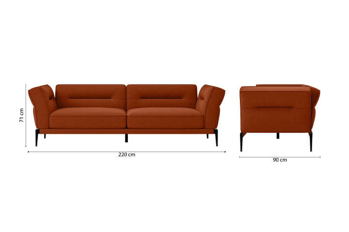 Acerra 3 Seater Sofa Orange Linen Fabric
