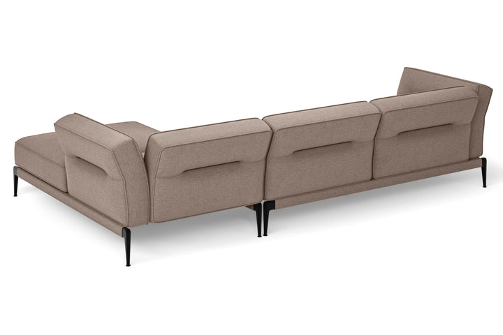 Acerra 3 Seater Right Hand Facing Chaise Lounge Corner Sofa Caramel Linen Fabric