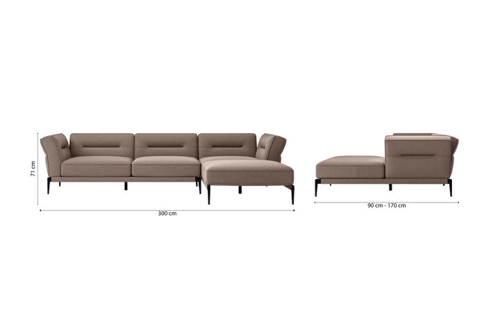 Acerra 3 Seater Right Hand Facing Chaise Lounge Corner Sofa Caramel Linen Fabric