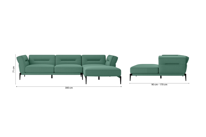 Acerra 3 Seater Right Hand Facing Chaise Lounge Corner Sofa Mint Green Linen Fabric