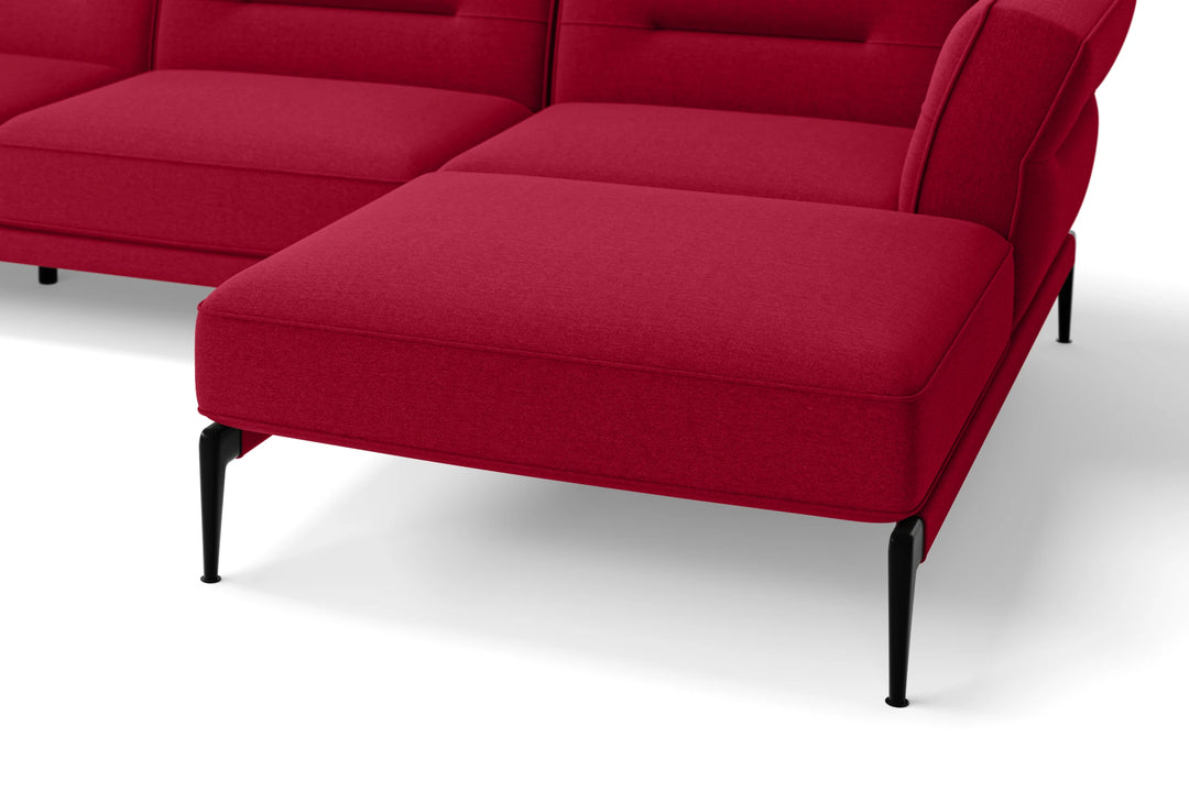 Acerra 3 Seater Right Hand Facing Chaise Lounge Corner Sofa Red Linen Fabric