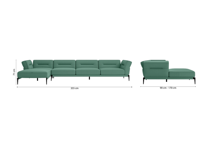 Acerra 4 Seater Left Hand Facing Chaise Lounge Corner Sofa Mint Green Linen Fabric
