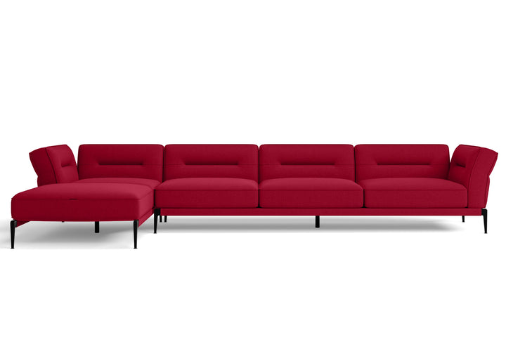 Acerra 4 Seater Left Hand Facing Chaise Lounge Corner Sofa Red Linen Fabric
