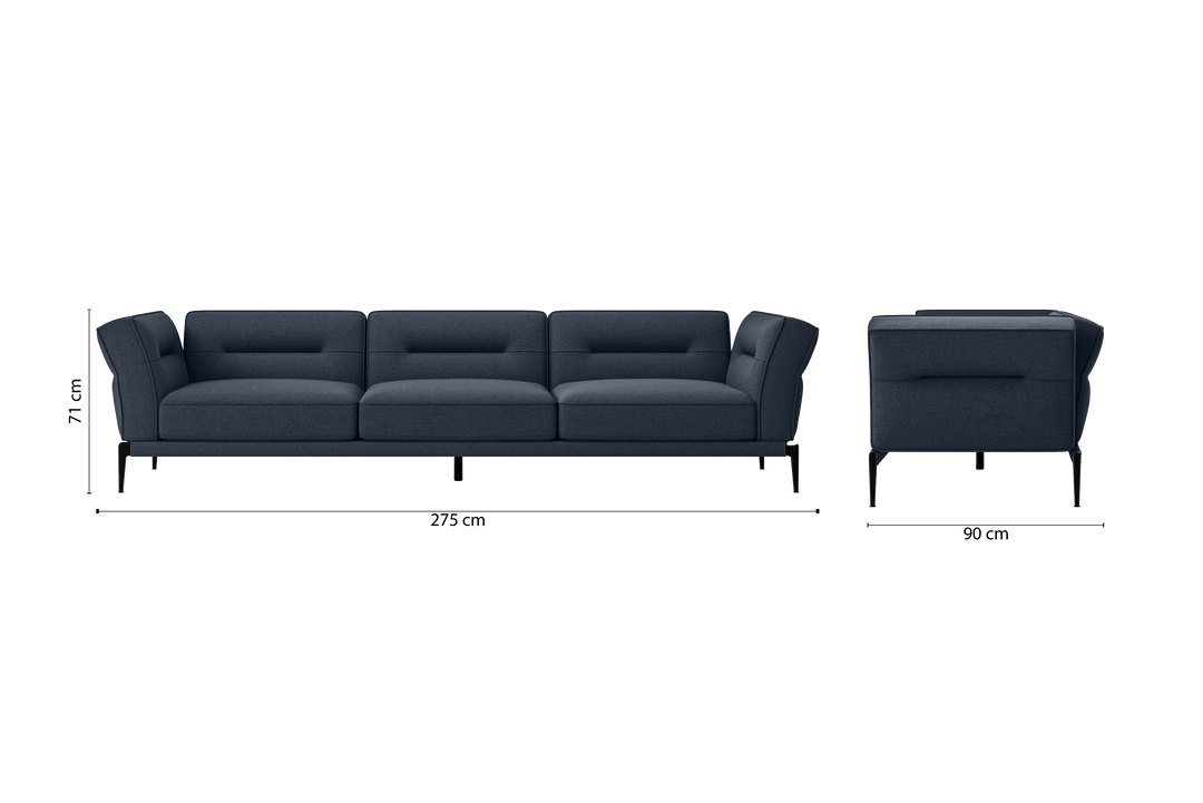 Acerra 4 Seater Sofa Dark Blue Linen Fabric