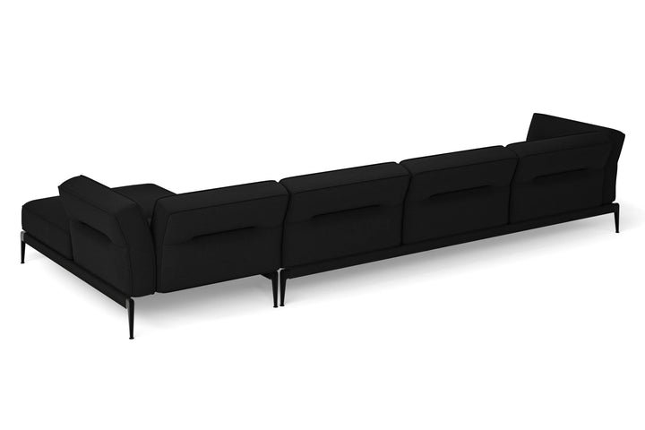 Acerra 4 Seater Right Hand Facing Chaise Lounge Corner Sofa Black Linen Fabric