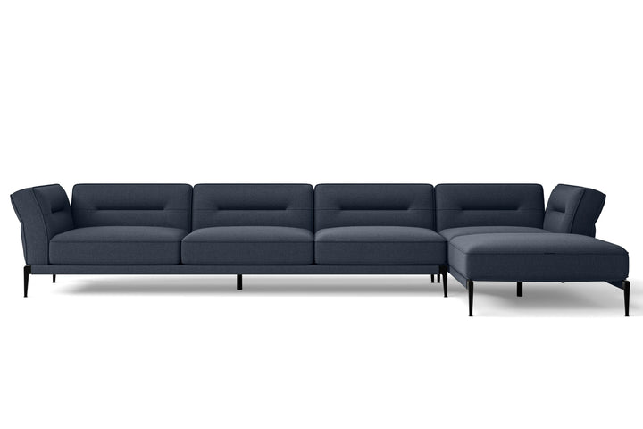 Acerra 4 Seater Right Hand Facing Chaise Lounge Corner Sofa Dark Blue Linen Fabric