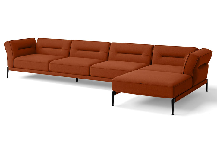Acerra 4 Seater Right Hand Facing Chaise Lounge Corner Sofa Orange Linen Fabric