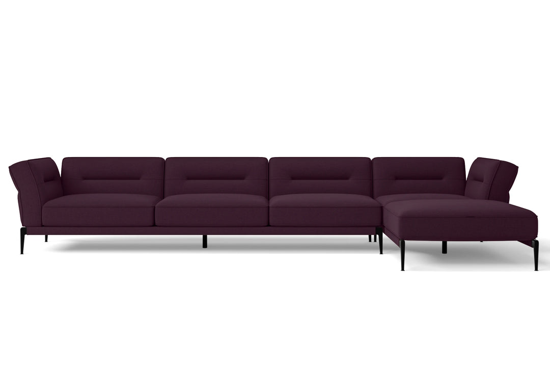Acerra 4 Seater Right Hand Facing Chaise Lounge Corner Sofa Purple Linen Fabric
