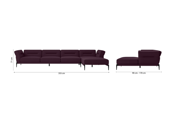 Acerra 4 Seater Right Hand Facing Chaise Lounge Corner Sofa Purple Linen Fabric