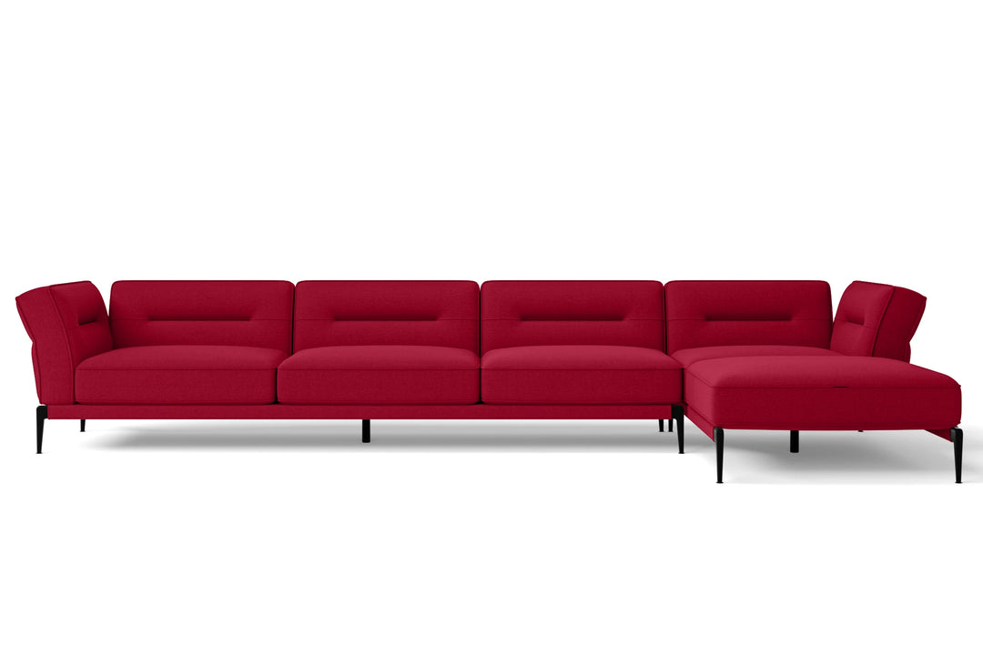 Acerra 4 Seater Right Hand Facing Chaise Lounge Corner Sofa Red Linen Fabric