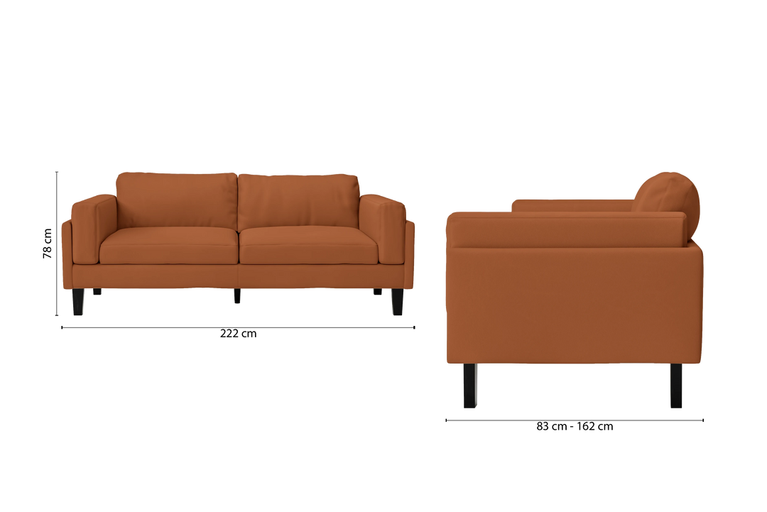 Alseno 3 Seater Sofa Tan Brown Leather