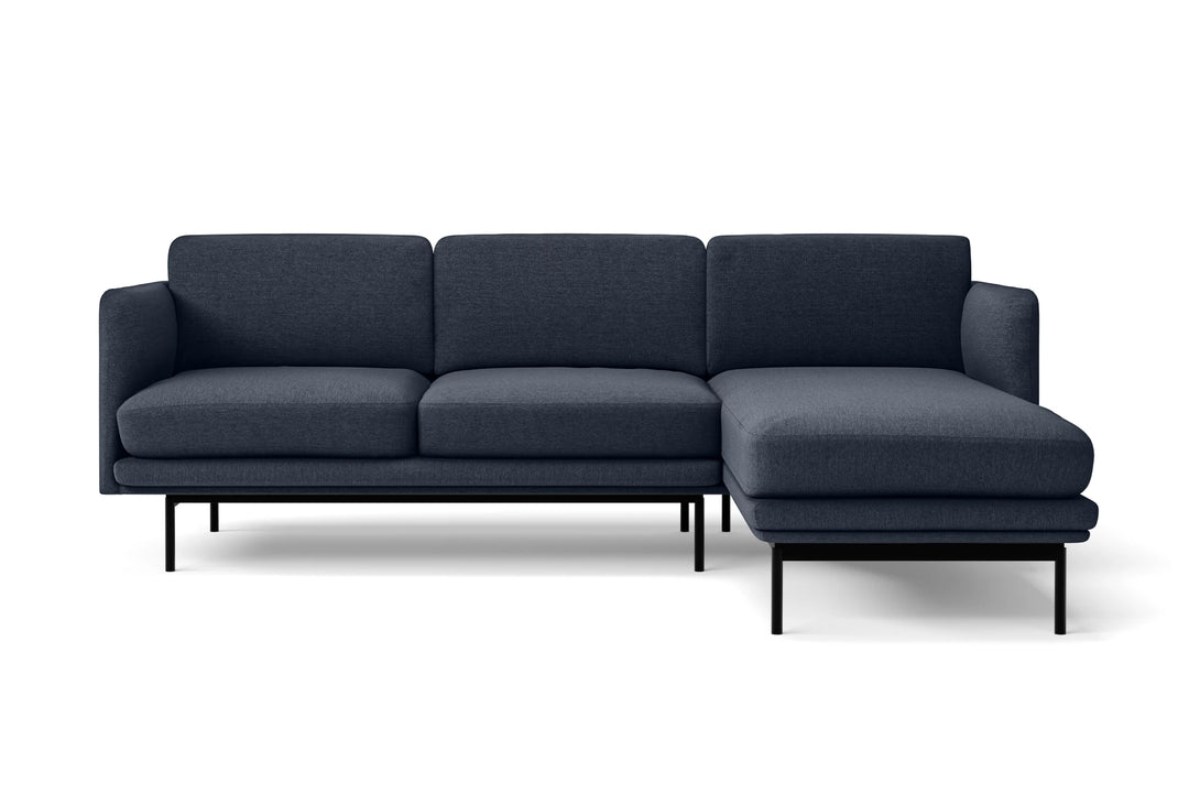 Ancona 3 Seater Right Hand Facing Chaise Lounge Corner Sofa Dark Blue Linen Fabric