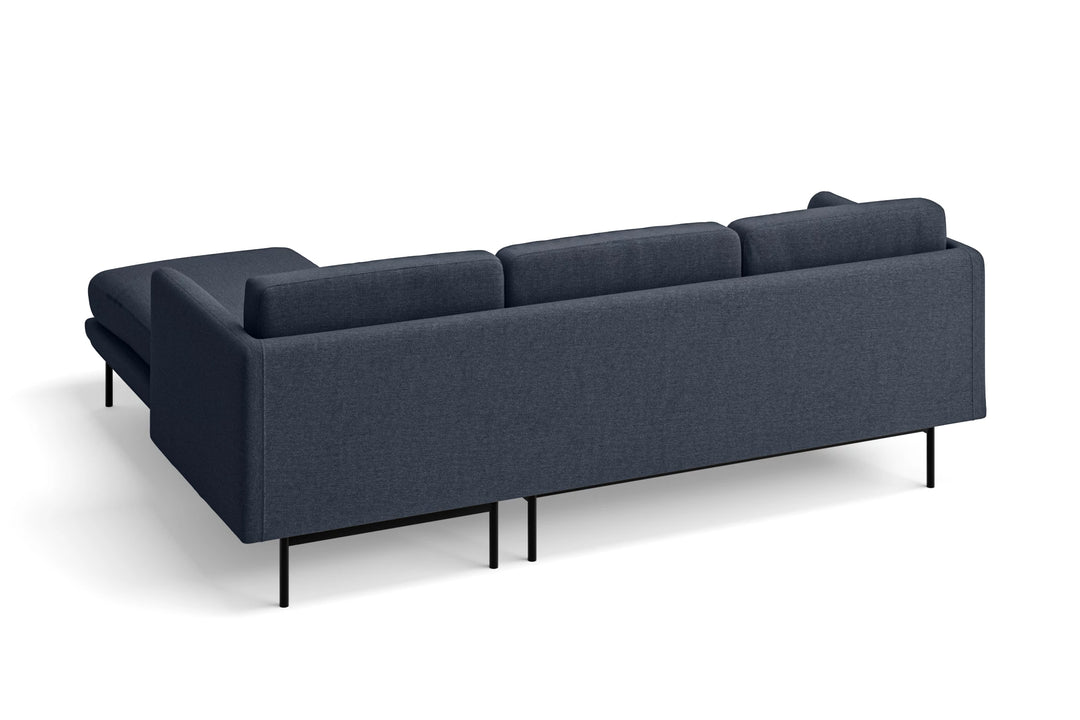 Ancona 3 Seater Right Hand Facing Chaise Lounge Corner Sofa Dark Blue Linen Fabric