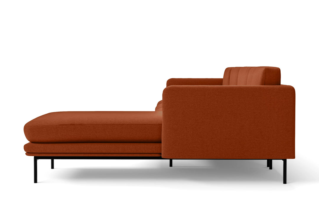 Ancona 3 Seater Right Hand Facing Chaise Lounge Corner Sofa Orange Linen Fabric