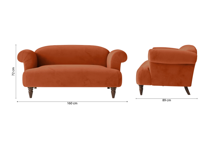 Barberton 2 Seater Sofa Orange Velvet