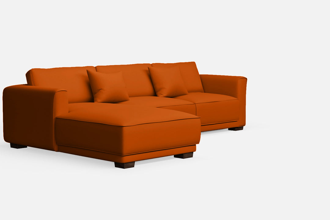 Barletta 3 Seater Left Hand Facing Chaise Lounge Corner Sofa Orange Leather
