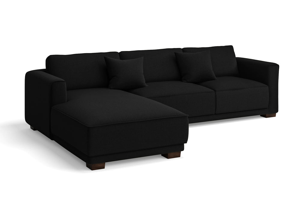Barletta 3 Seater Left Hand Facing Chaise Lounge Corner Sofa Black Linen Fabric