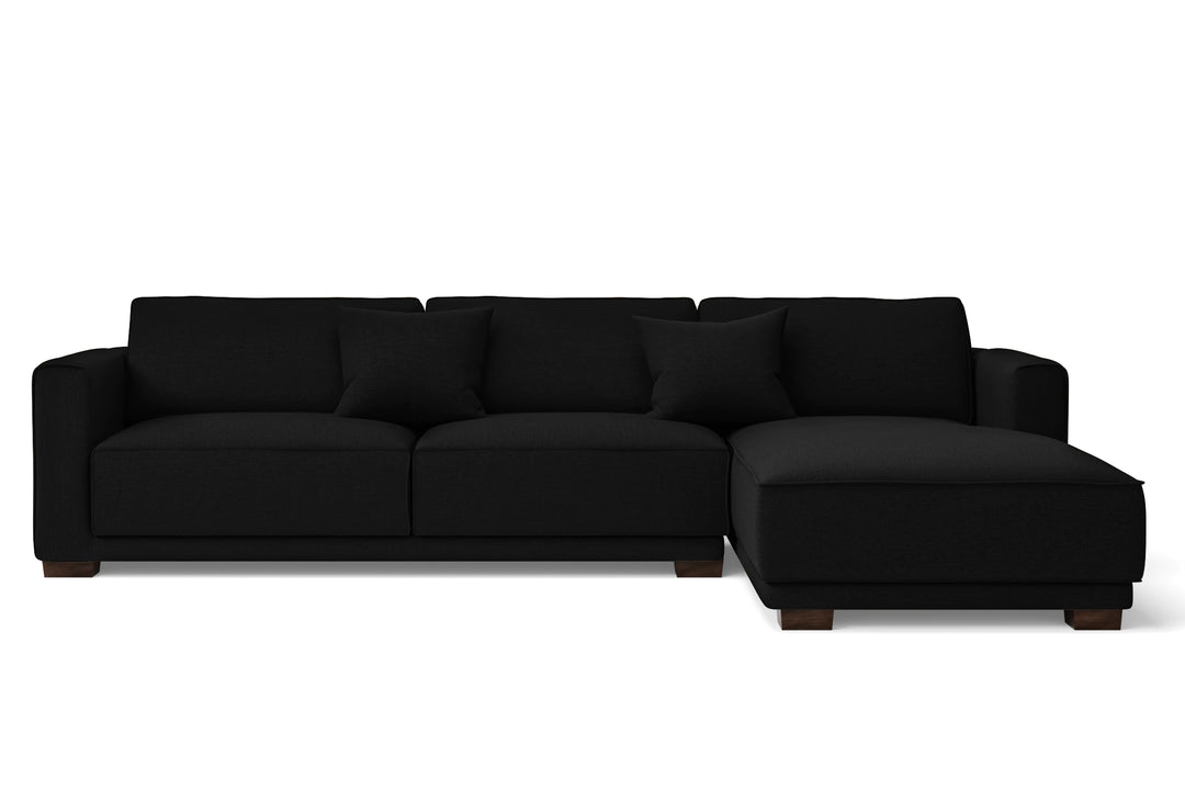 Barletta 4 Seater Right Hand Facing Chaise Lounge Corner Sofa Black Linen Fabric
