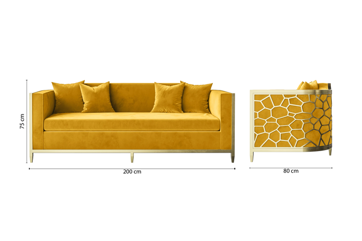 Carrara 3 Seater Sofa Yellow Velvet