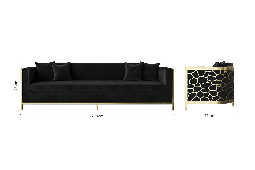 Carrara 4 Seater Sofa Black Velvet