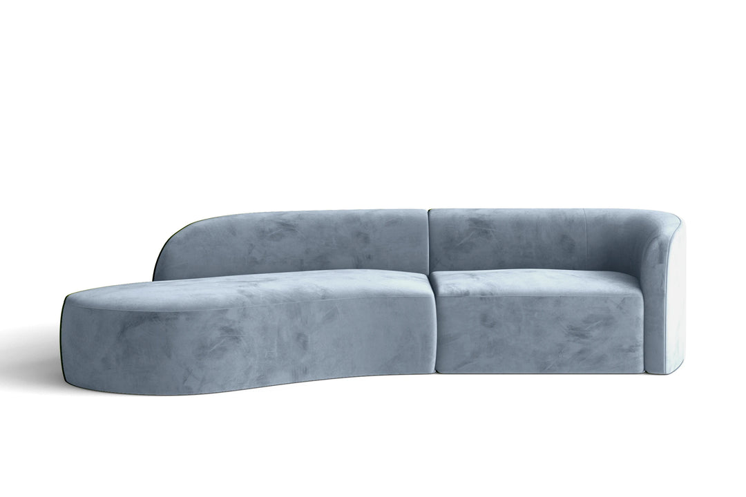 Caserta 3 Seater Left Hand Facing Chaise Lounge Corner Sofa Baby Blue Velvet