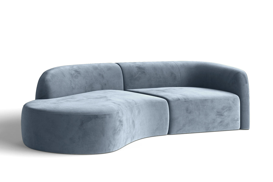 Caserta 3 Seater Left Hand Facing Chaise Lounge Corner Sofa Baby Blue Velvet