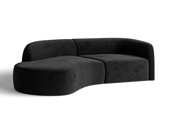 Caserta 3 Seater Left Hand Facing Chaise Lounge Corner Sofa Black Velvet
