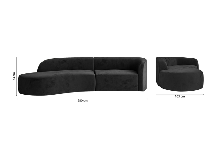 Caserta 3 Seater Left Hand Facing Chaise Lounge Corner Sofa Black Velvet