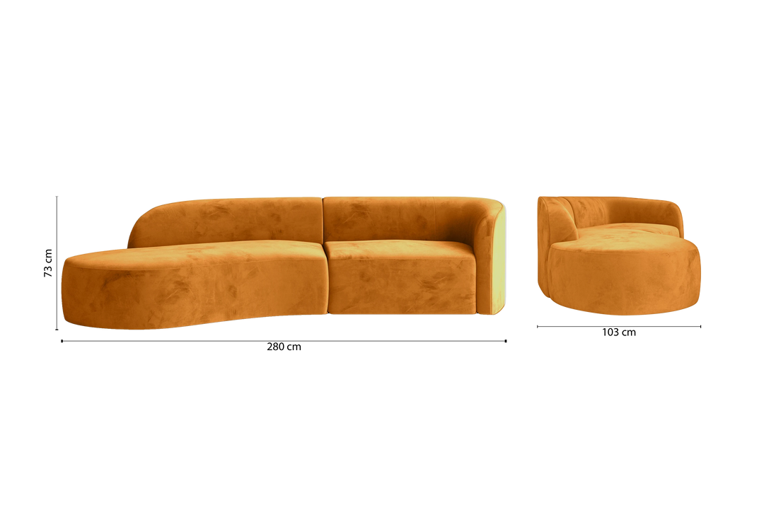 Caserta 3 Seater Left Hand Facing Chaise Lounge Corner Sofa Gold Velvet