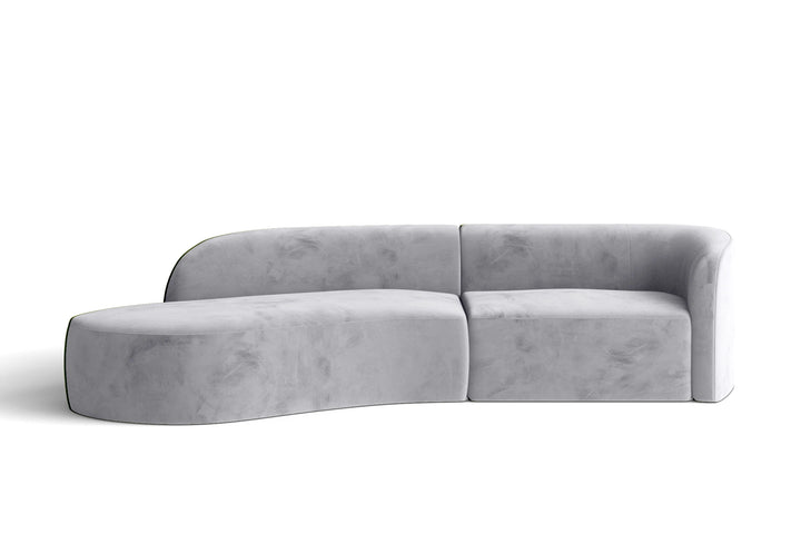 Caserta 3 Seater Left Hand Facing Chaise Lounge Corner Sofa Silver Velvet