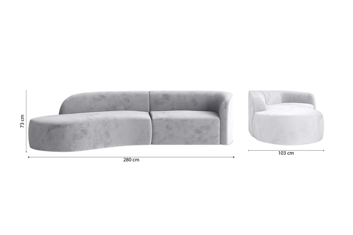 Caserta 3 Seater Left Hand Facing Chaise Lounge Corner Sofa Silver Velvet