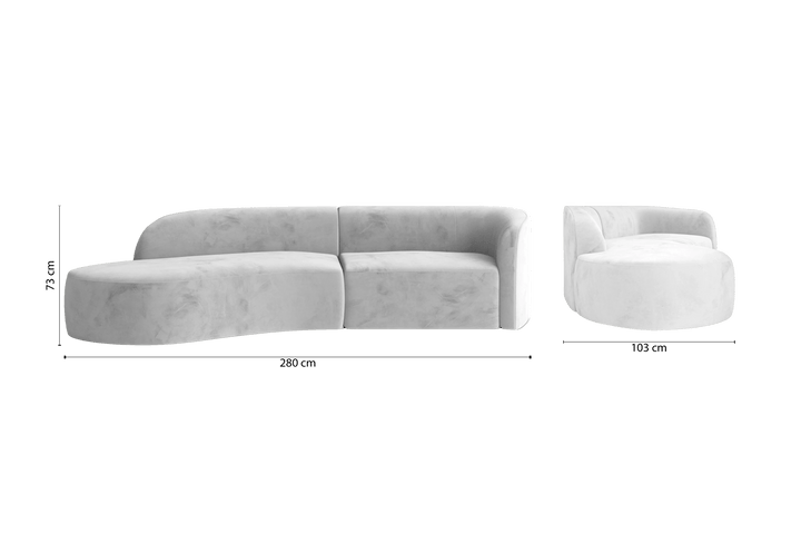 Caserta 3 Seater Left Hand Facing Chaise Lounge Corner Sofa White Velvet