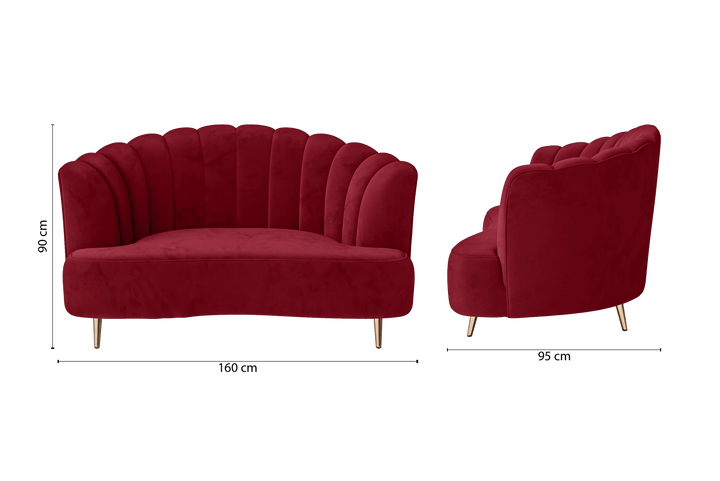 Elena 2 Seater Sofa Red Velvet