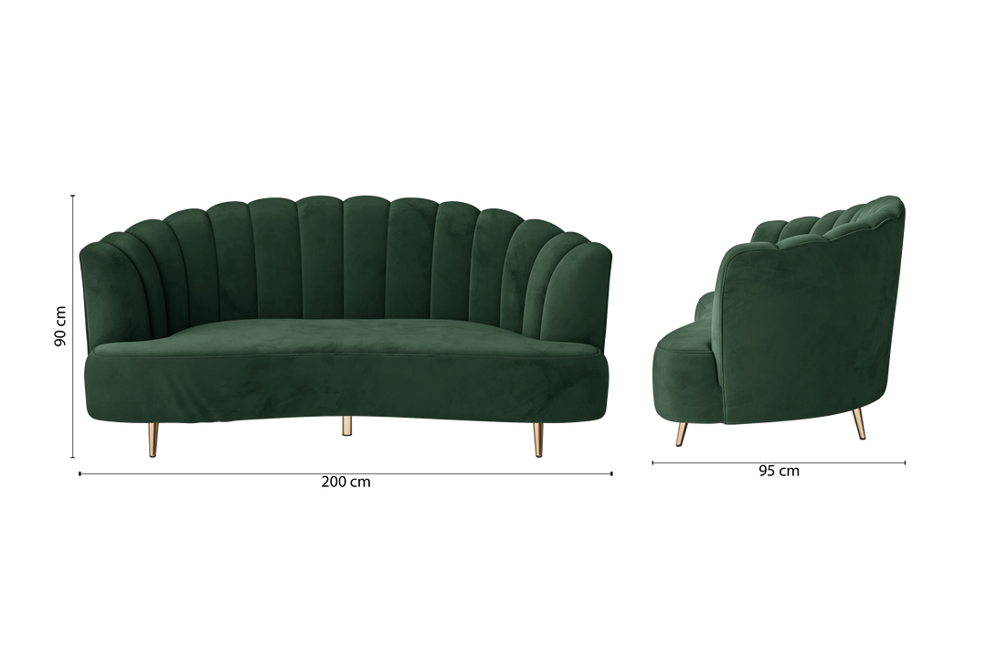 Elena 3 Seater Sofa Green Velvet
