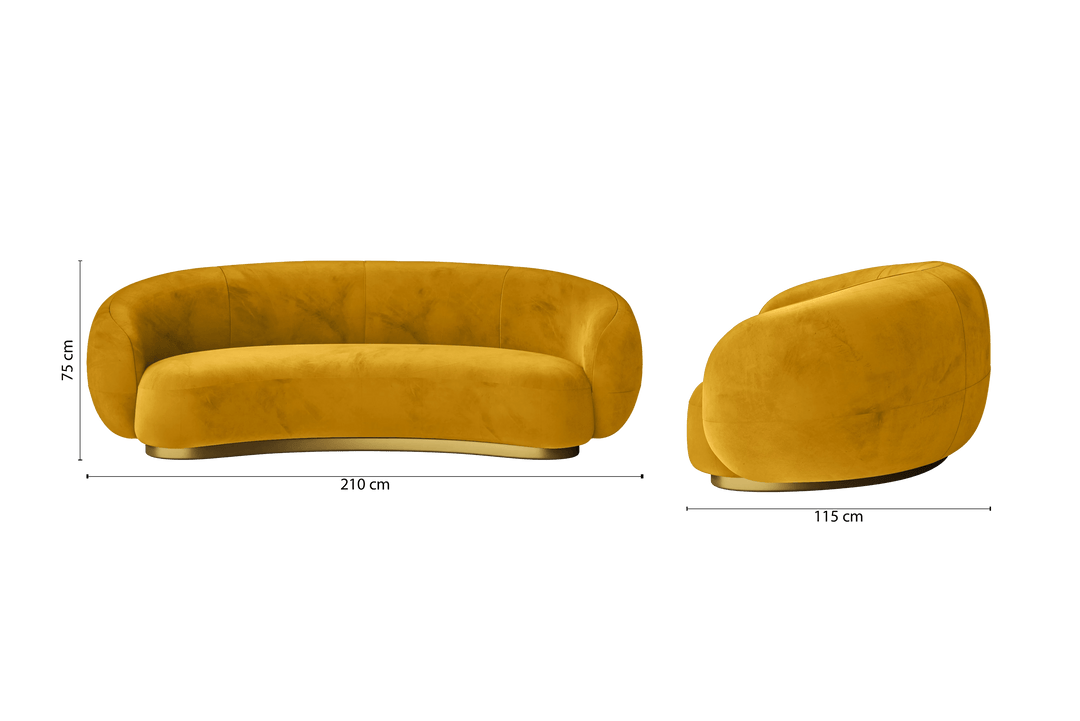 Elkton 3 Seater Sofa Yellow Velvet