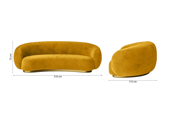Elkton 3 Seater Sofa Yellow Velvet