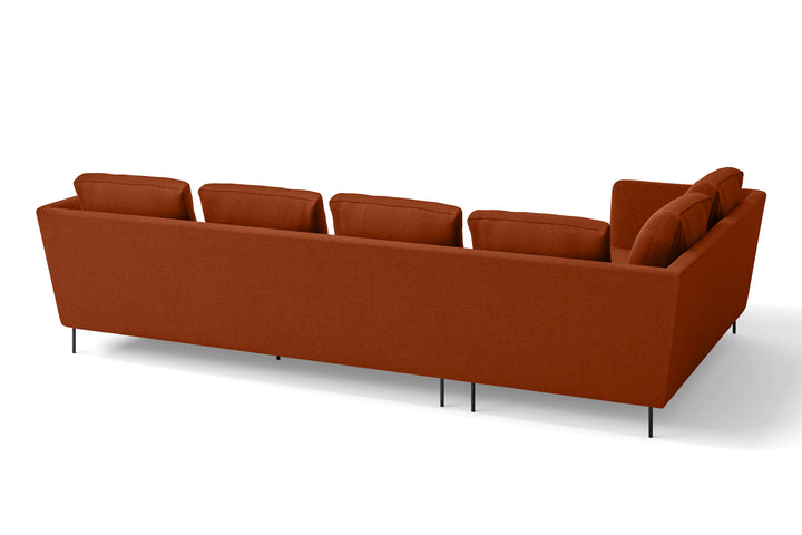Faenza 4 Seater Left Hand Facing Chaise Lounge Corner Sofa Orange Linen Fabric