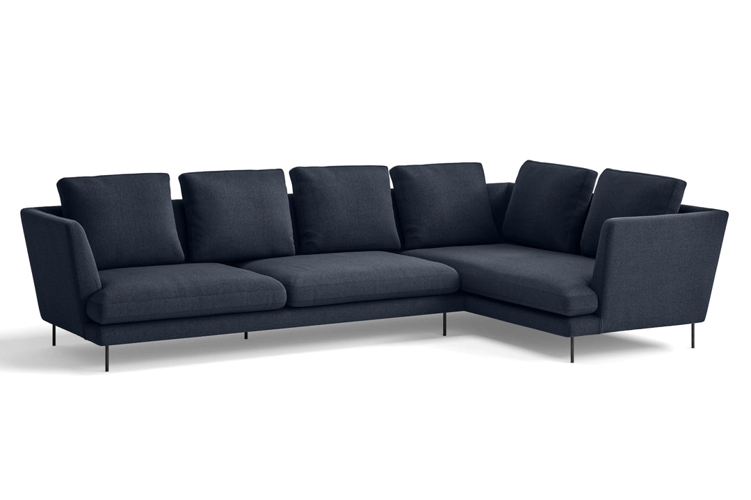 Faenza 4 Seater Right Hand Facing Chaise Lounge Corner Sofa Dark Blue Linen Fabric