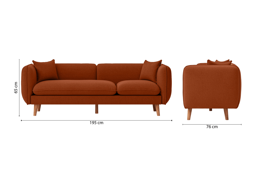 Florence 3 Seater Sofa Orange Linen Fabric