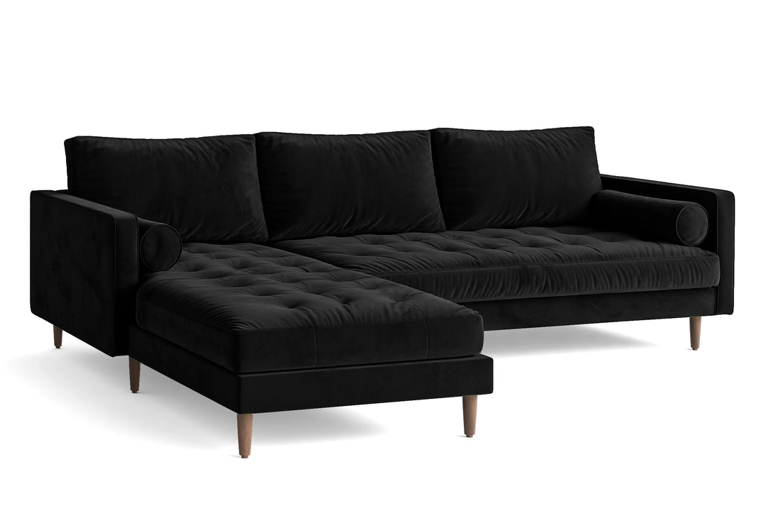Gela 3 Seater Left Hand Facing Chaise Lounge Corner Sofa Black Velvet