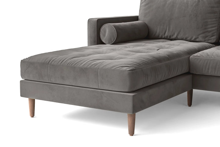 Gela 3 Seater Left Hand Facing Chaise Lounge Corner Sofa Grey Velvet