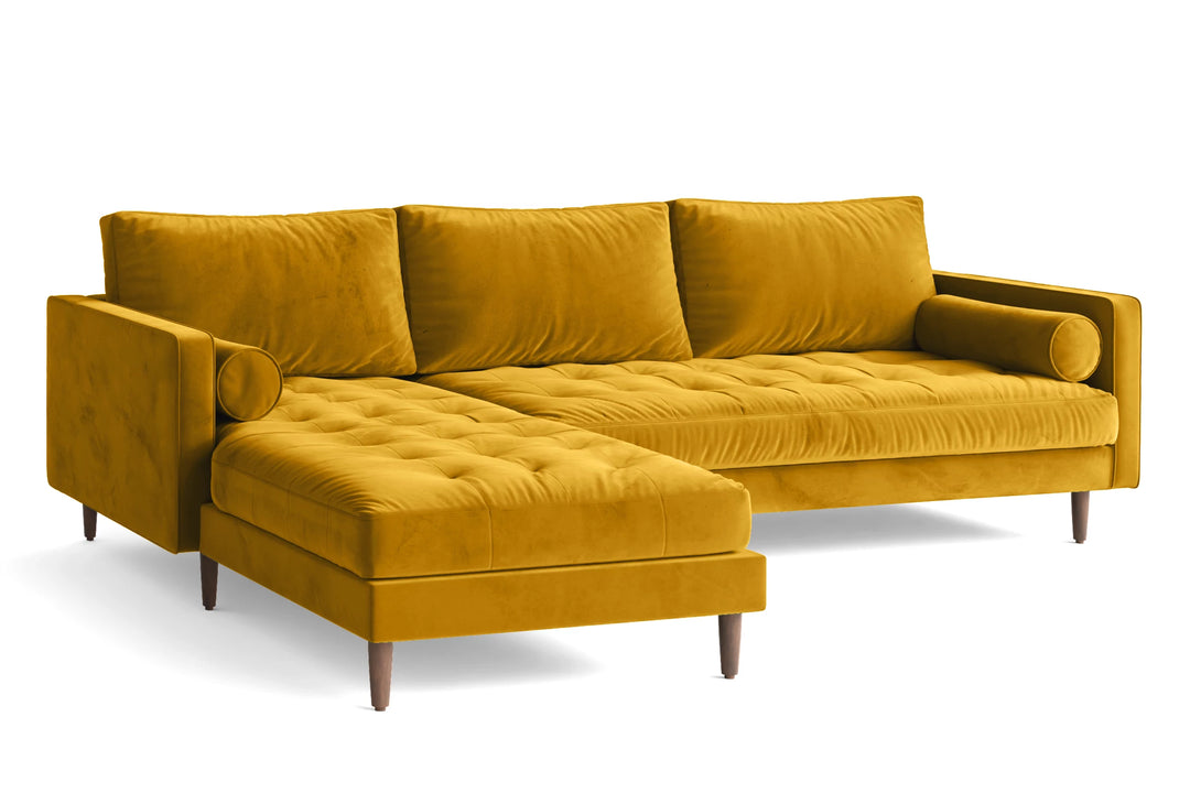 Gela 3 Seater Left Hand Facing Chaise Lounge Corner Sofa Yellow Velvet