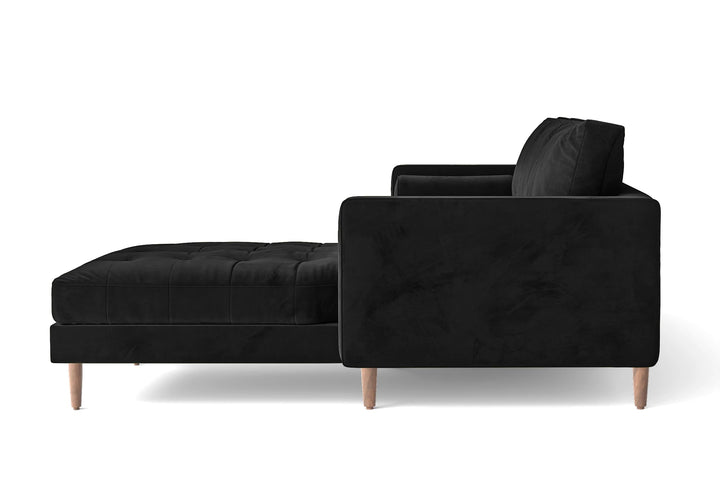 Gela 3 Seater Right Hand Facing Chaise Lounge Corner Sofa Black Velvet