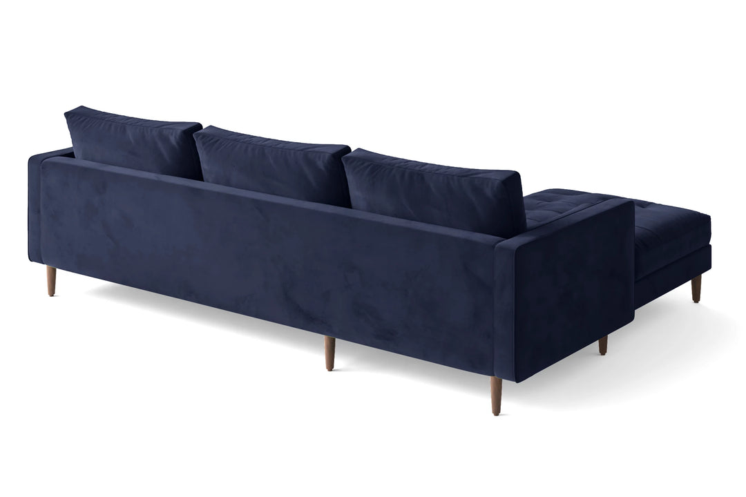 Gela 3 Seater Right Hand Facing Chaise Lounge Corner Sofa Dark Blue Velvet