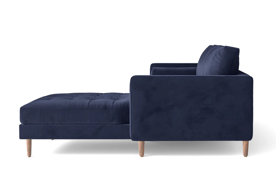 Gela 3 Seater Right Hand Facing Chaise Lounge Corner Sofa Dark Blue Velvet