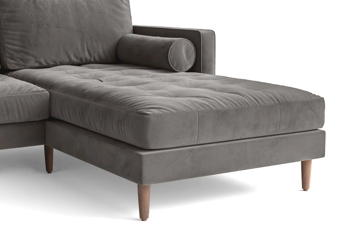 Gela 3 Seater Right Hand Facing Chaise Lounge Corner Sofa Grey Velvet